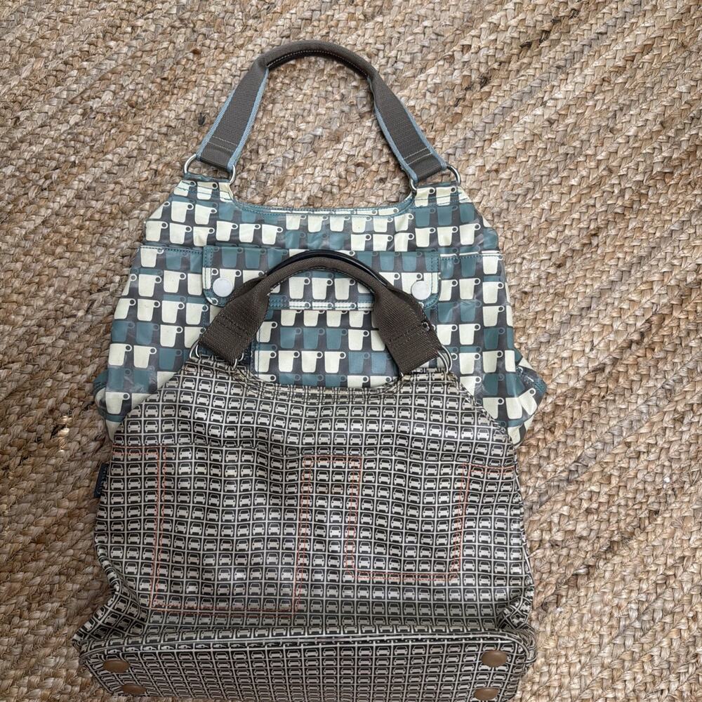 Orla Kiely Set Of 2 Pattern Bags Coated Canvas Retro Shoulder (Cups & Trucks)